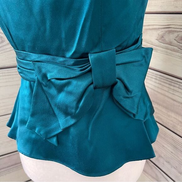 Prophecy Vintage Teal Blue Satin Strapless Peplum Bow Top - Picture 5 of 10